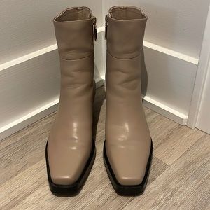 H&M faux leather ankle boots with chisel toes, block heels